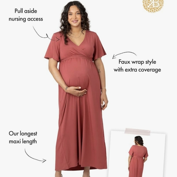 NEW Maternity Faux Wrap Maxi Dress, Terracotta - Picture 1 of 3